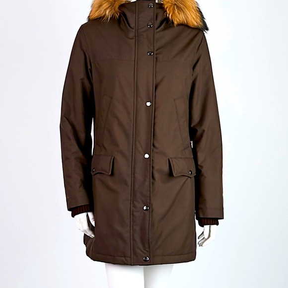 BURBERRY LONDON, Brown, Real Fur Trim Babthorpe Parka Jacket Size M - Picture 2 of 8